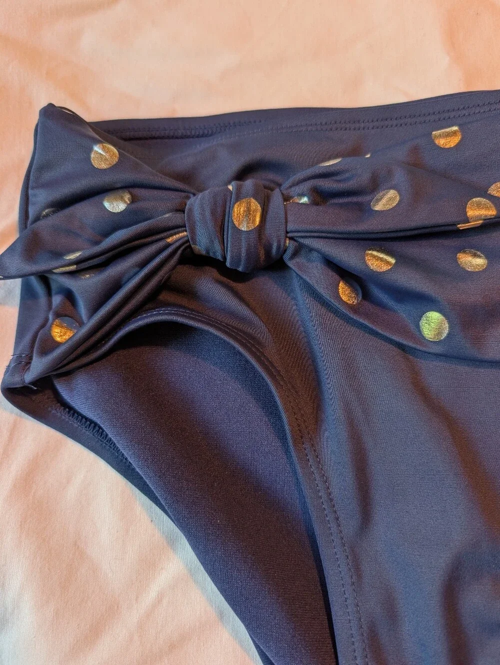 Justice Navy/Gold  Foil dot scalloped one shoulder bikini Size 14 NWT